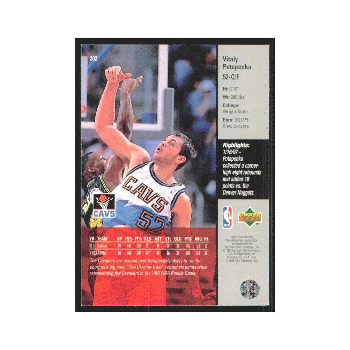 Vitaly Potapenki 1997 Upper Deck #202 Cleveland Cavaliers Basketball Card NM
