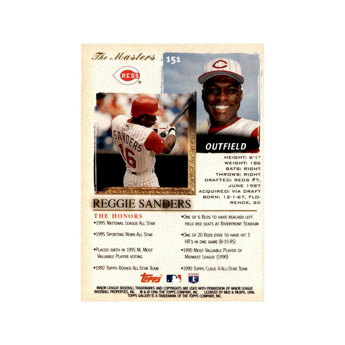 Reggie Sanders 1996 Topps Gallery #151 Cincinnati Reds Baseball Card NM