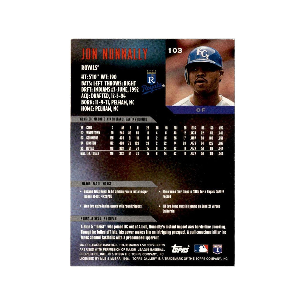 Jon Nunnally 1996 Topps Gallery #103 Kansas City Royals Baseball Card NM