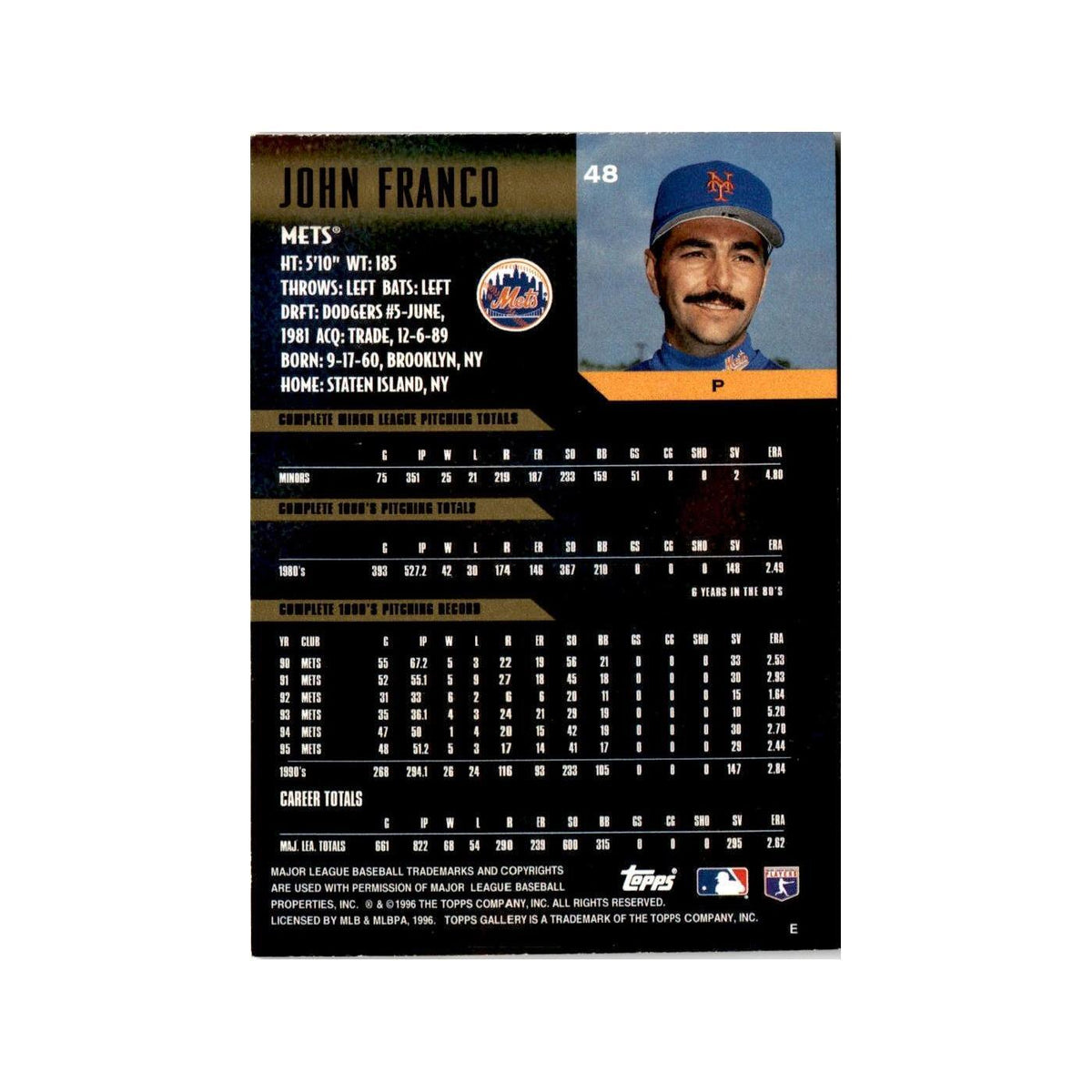 John Franco 1996 Topps Gallery #48 New York Mets Baseball Card NM