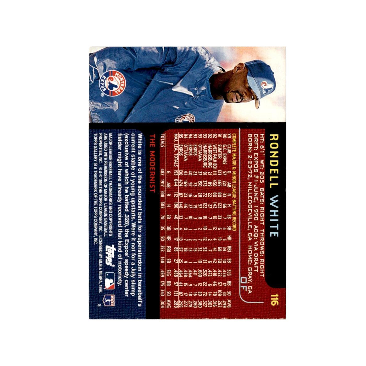 Rondell White 1996 Topps Gallery #116 Montreal Expos Baseball Card NM