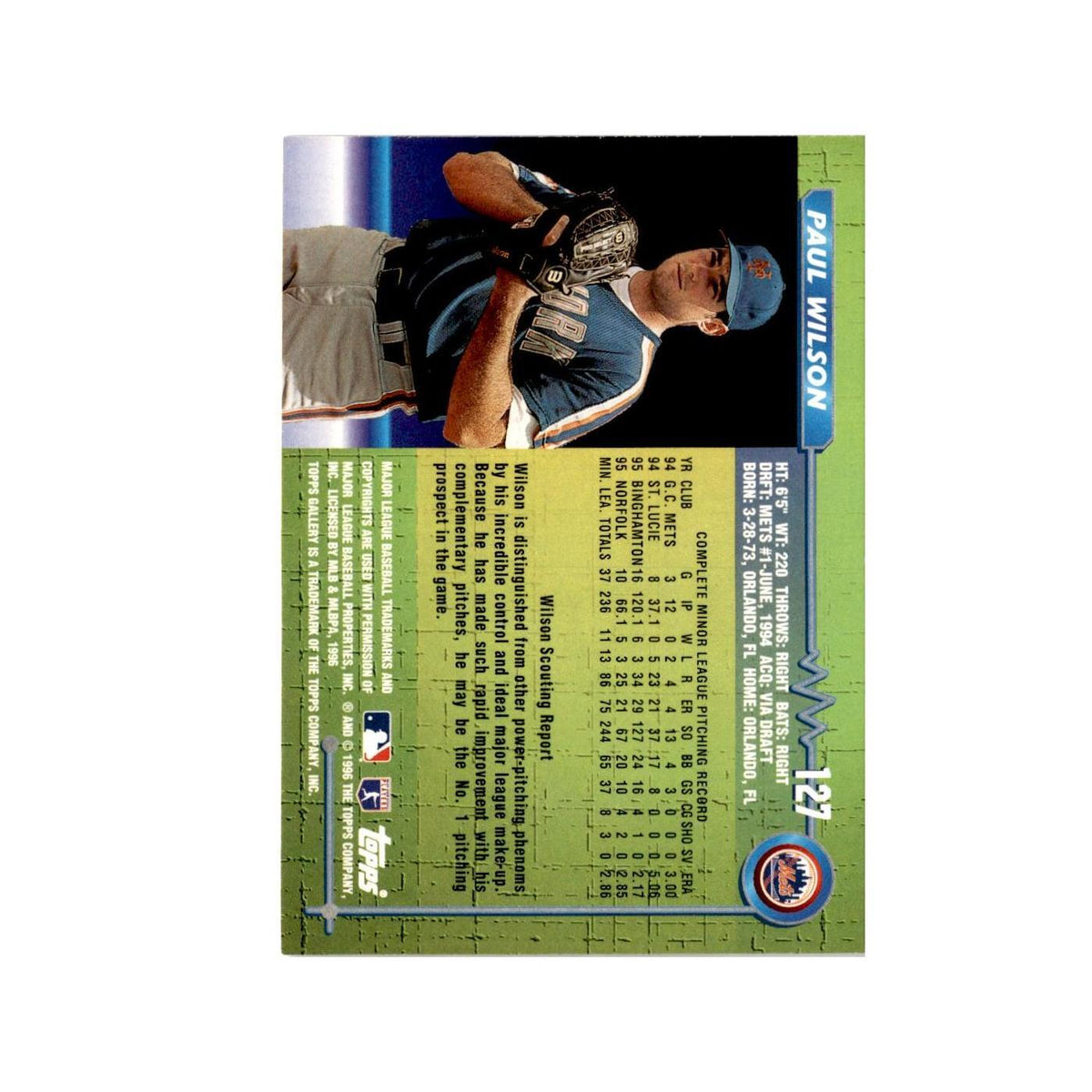 Paul Wilson Rookie 1996 Topps Gallery #127 New York Mets Baseball Card NM