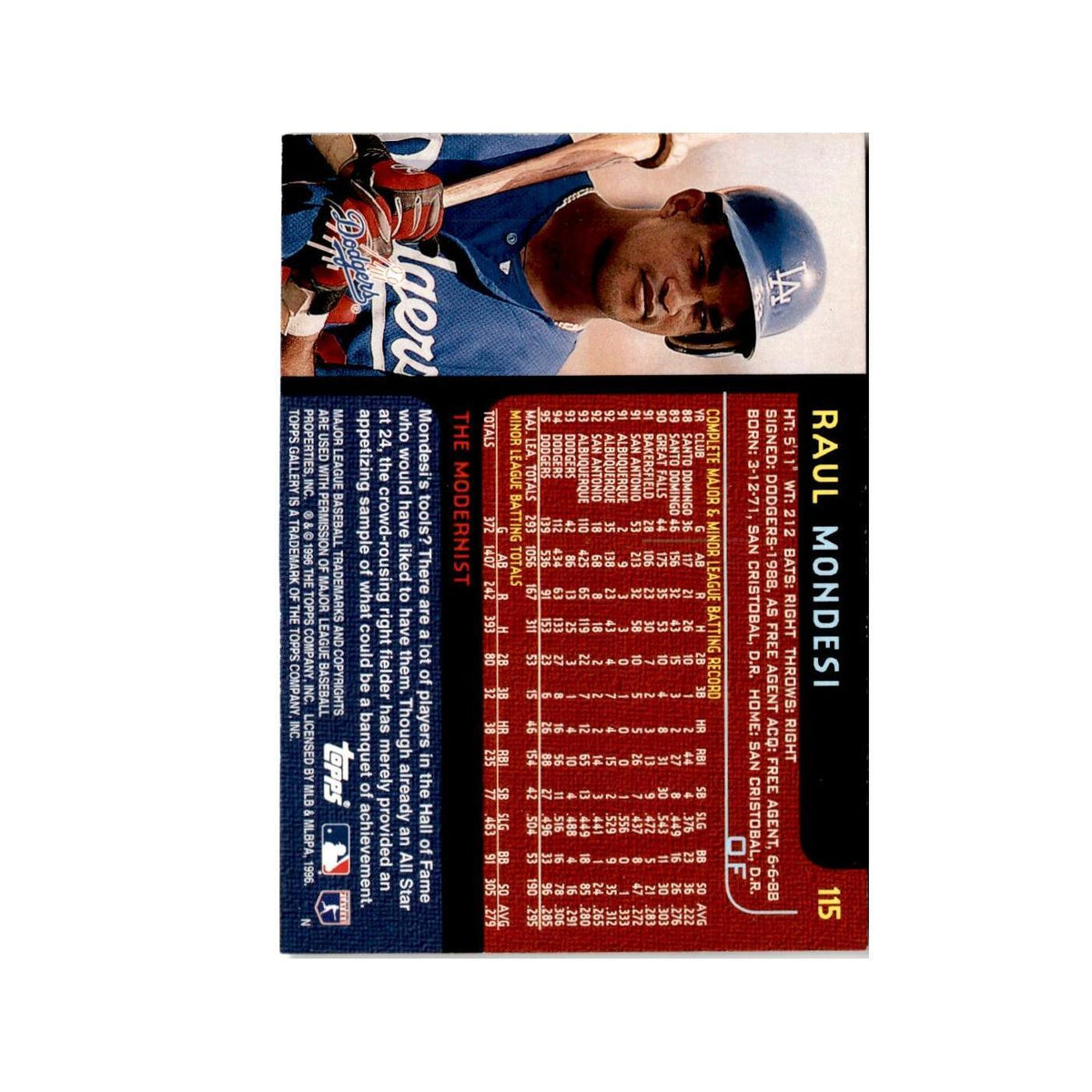 Raul Mondesi 1996 Topps Gallery #115 Los Angeles Dodgers Baseball Card NM