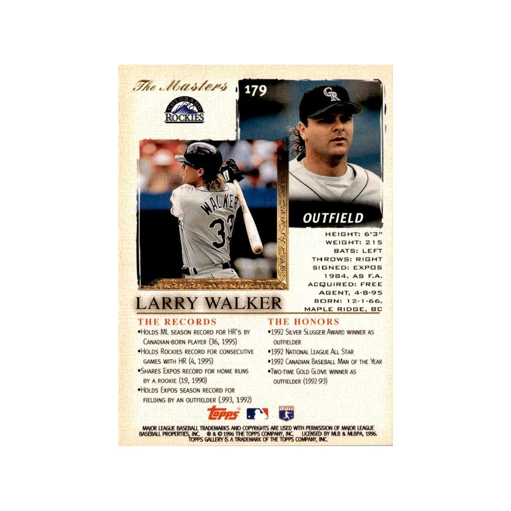 Larry Walker 1996 Topps Gallery #179 Colorado Rockies Baseball Card NM