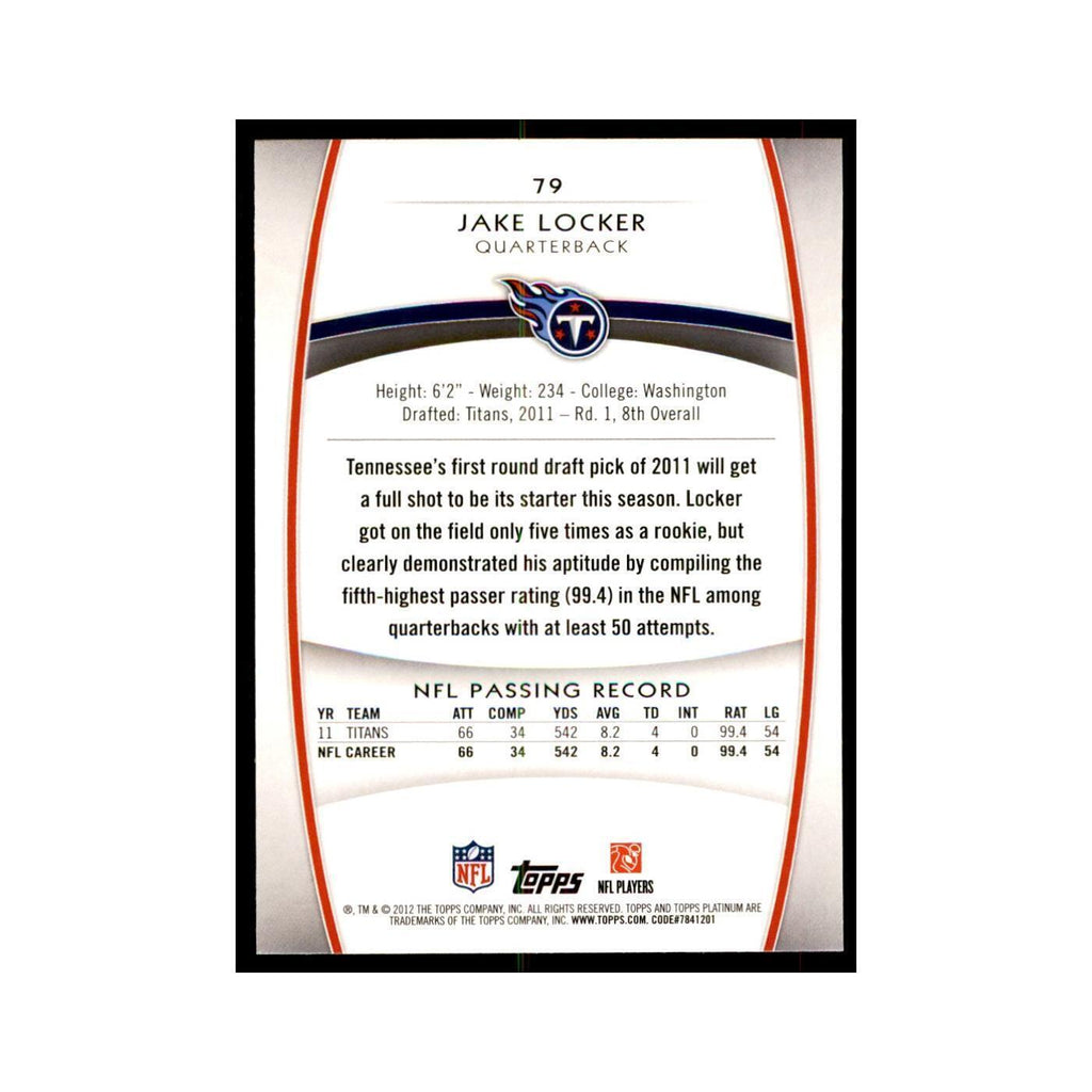 2012 Topps Platinum Jake Locker Football Cards #79