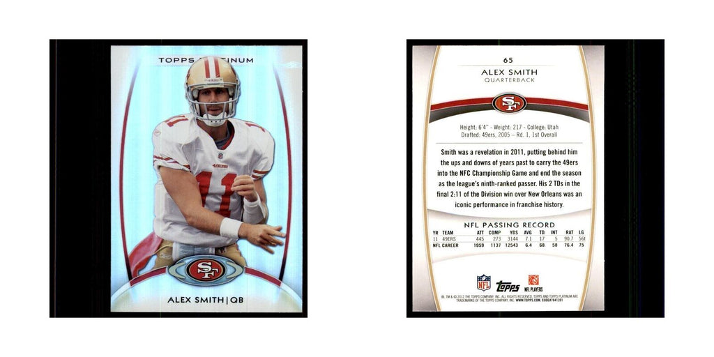 2012 Topps Platinum Alex Smith Football Cards #65