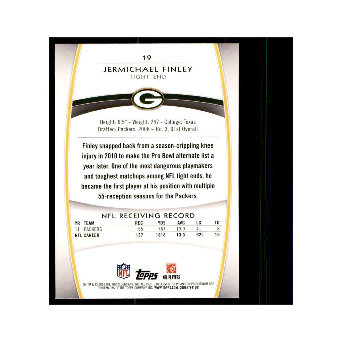 2012 Topps Platinum Jermichael Finley Football Cards #19