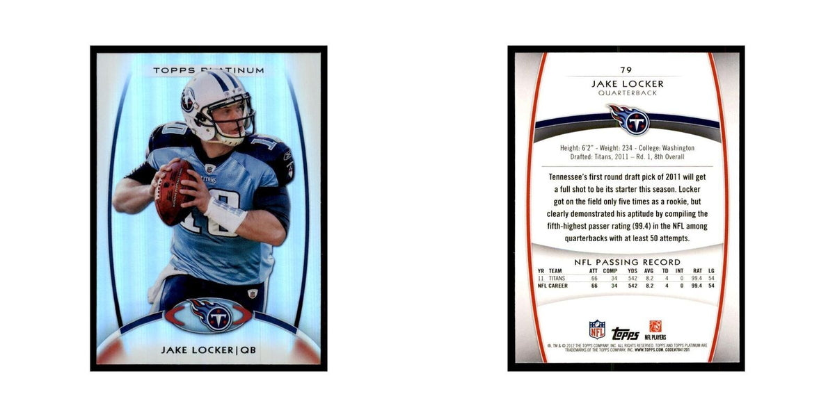 2012 Topps Platinum Jake Locker Football Cards #79