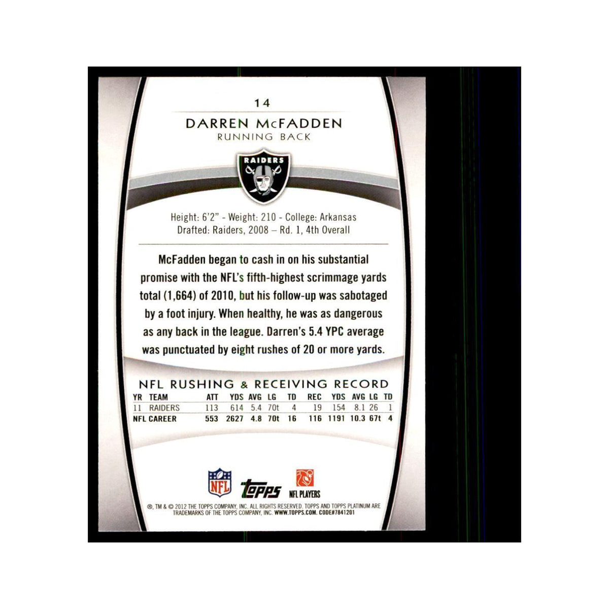 2012 Topps Platinum Darren McFadden Football Cards #14