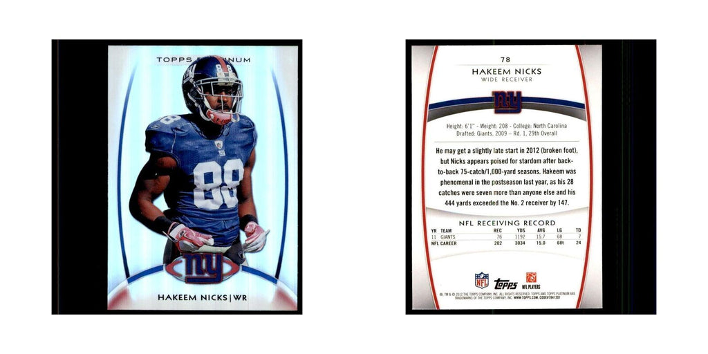 2012 Topps Platinum Hakeem Nicks Football Cards #78
