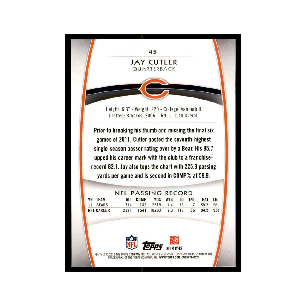2012 Topps Platinum Jay Cutler Football Cards #45