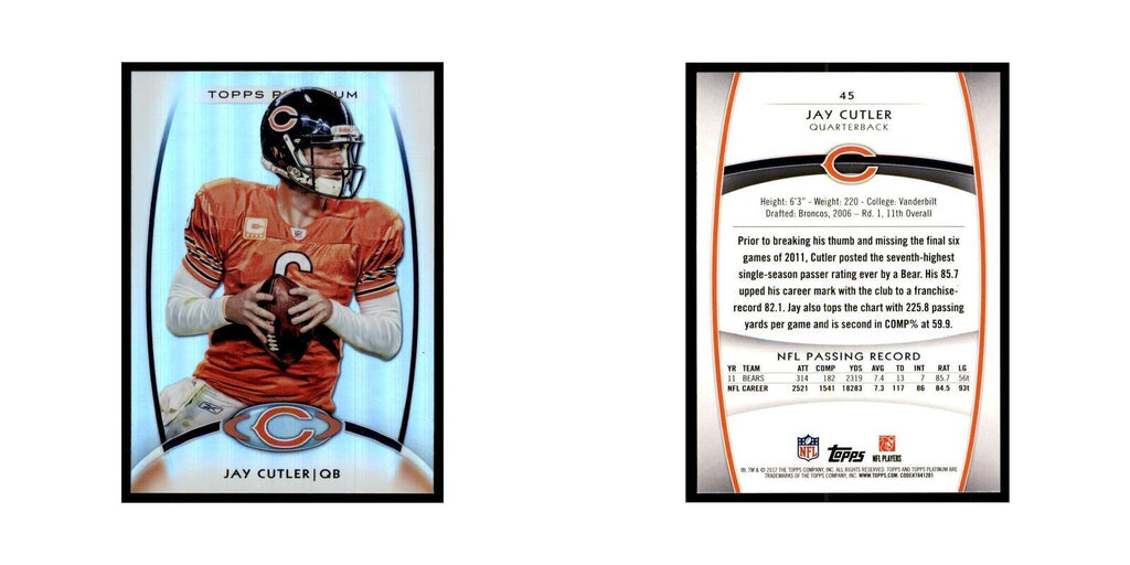 2012 Topps Platinum Jay Cutler Football Cards #45