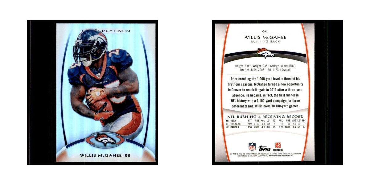 2012 Topps Platinum Willis McGahee Football Cards #66