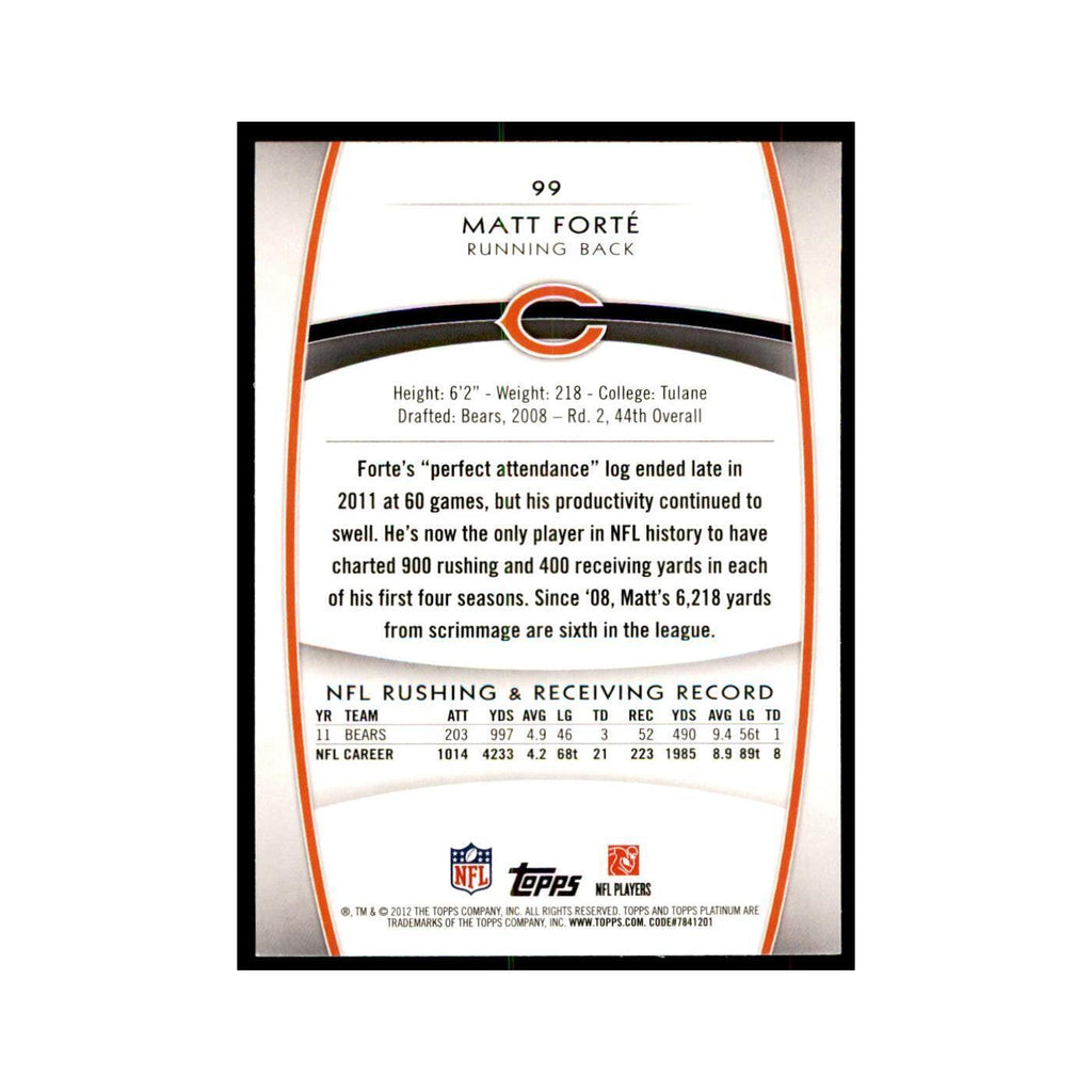 2012 Topps Platinum Matt Forte Football Cards #99