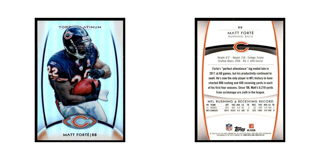 2012 Topps Platinum Matt Forte Football Cards #99
