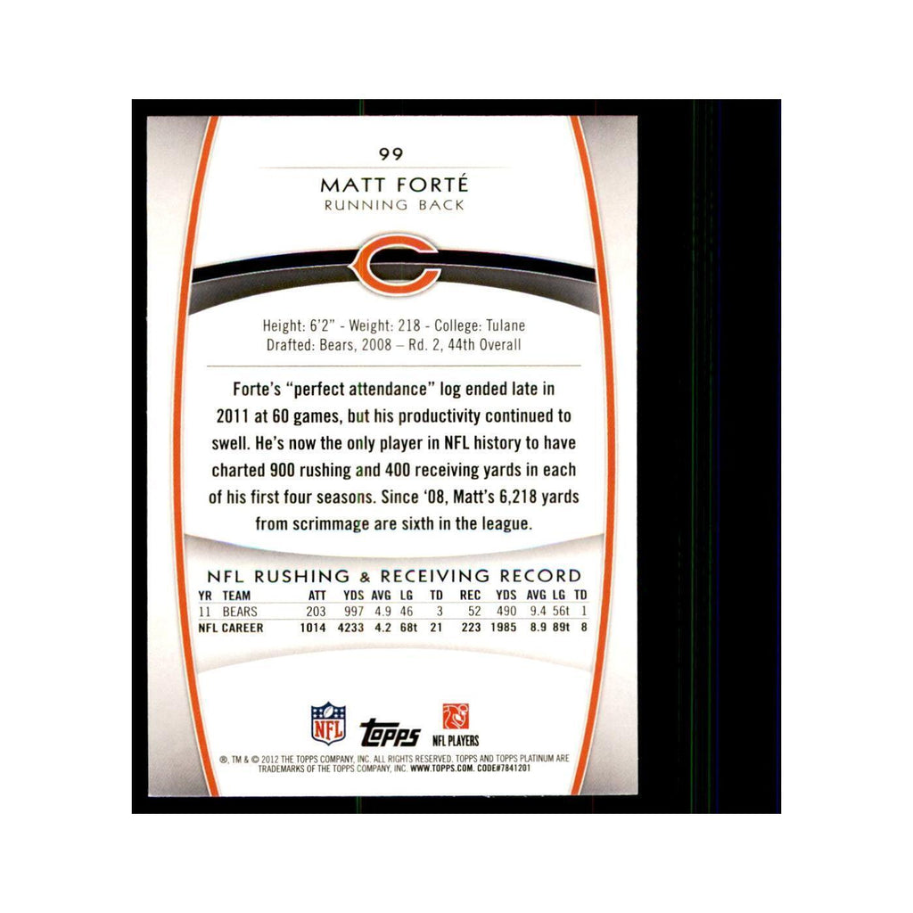 2012 Topps Platinum Matt Forte Football Cards #99