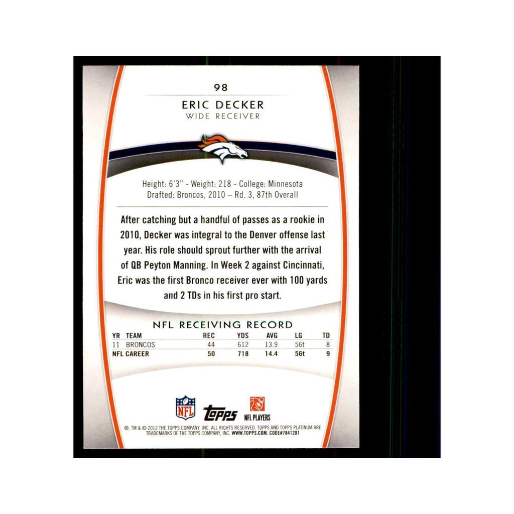 2012 Topps Platinum Eric Decker Football Cards #98