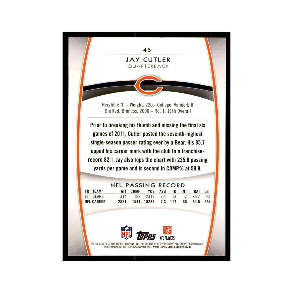 2012 Topps Platinum Jay Cutler Football Cards #45