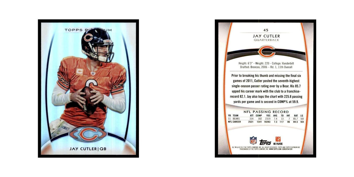 2012 Topps Platinum Jay Cutler Football Cards #45