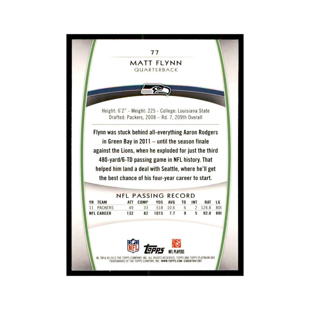 2012 Topps Platinum Matt Flynn Football Cards #77