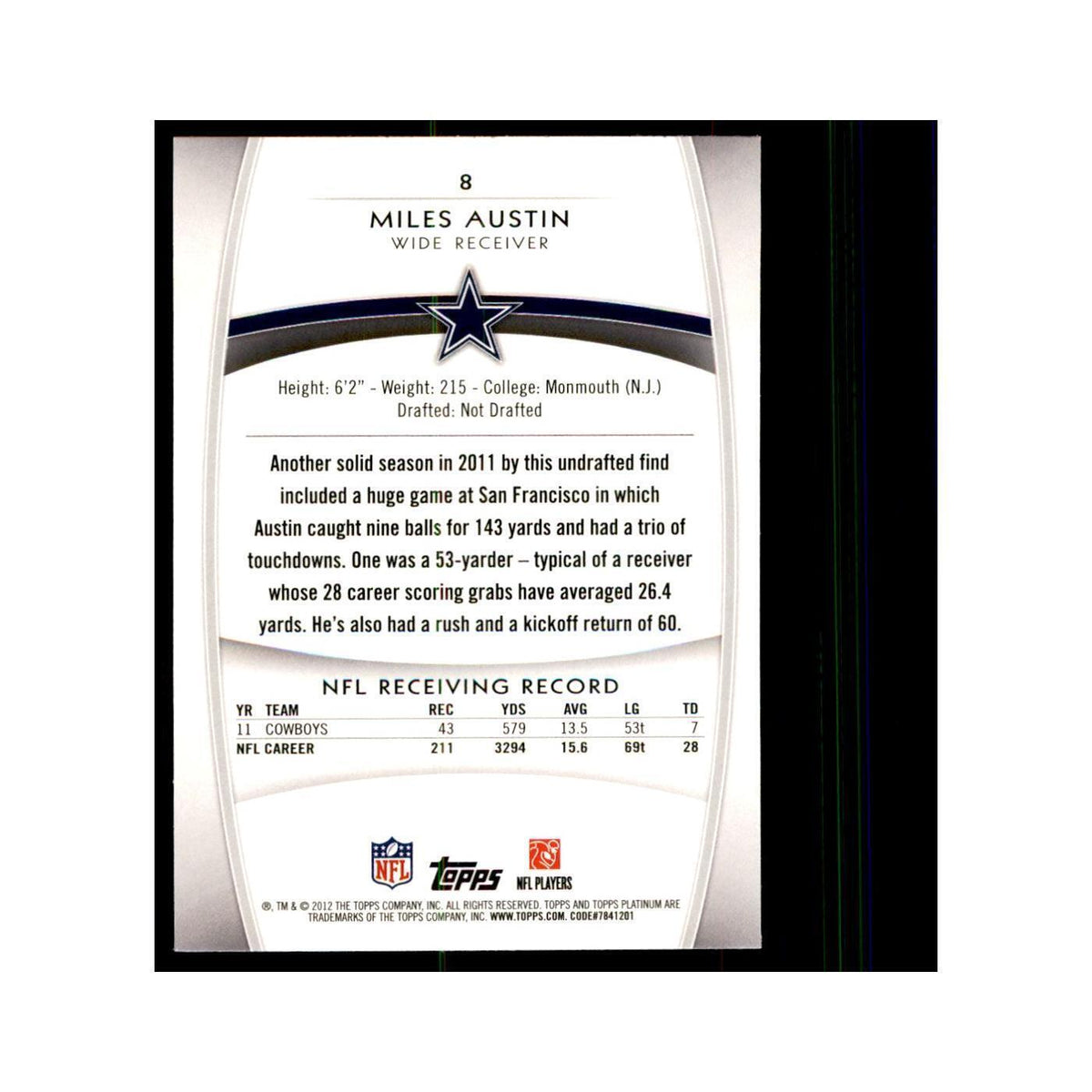 2012 Topps Platinum Miles Austin Football Cards #8