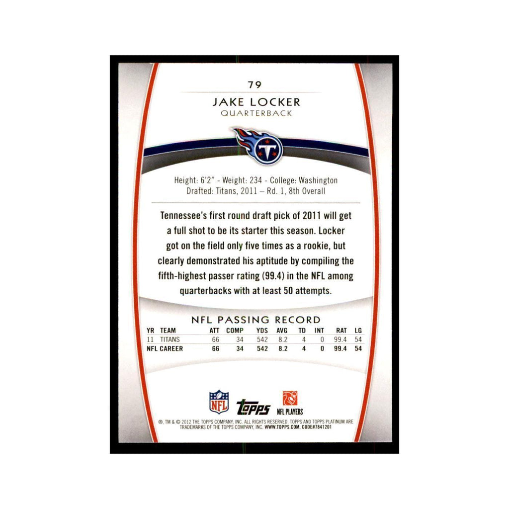 2012 Topps Platinum Jake Locker Football Cards #79