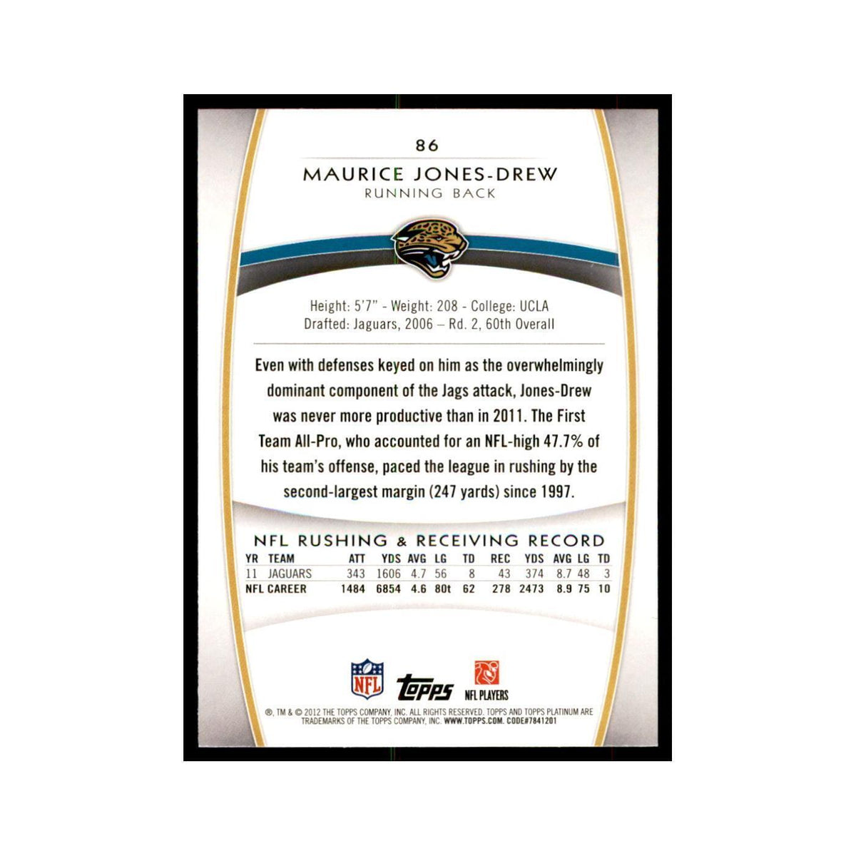 2012 Topps Platinum Maurice Jones-Drew Football Cards #86