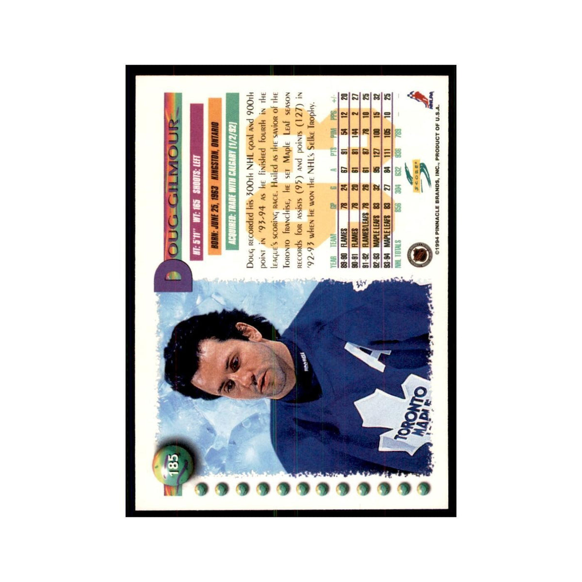 Doug Gilmour 1994 Score #185 Hockey Cards Hockey Card NM