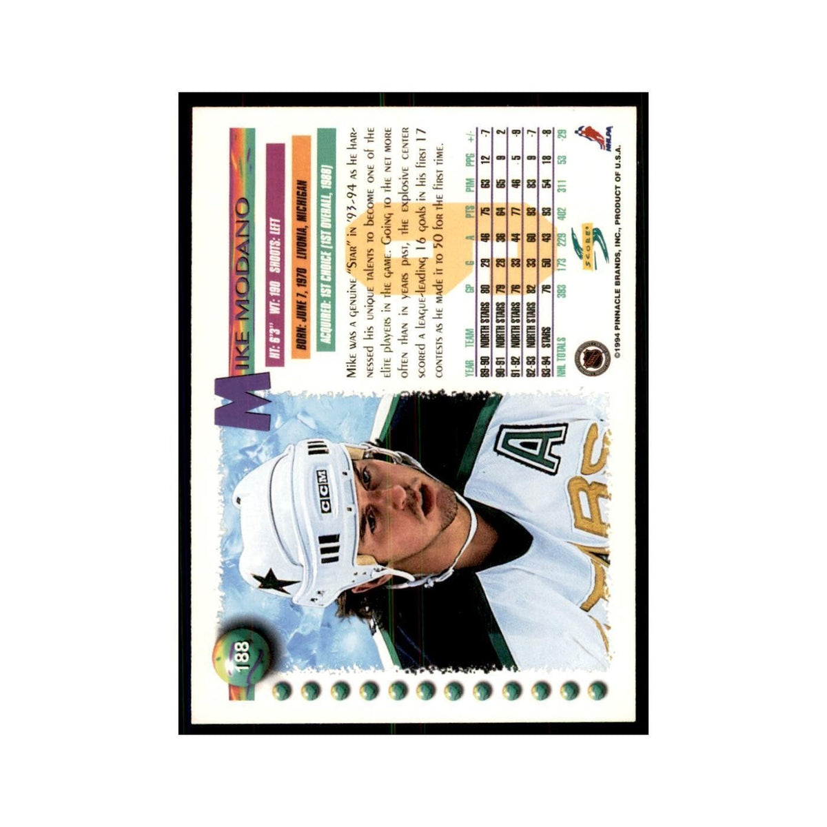 Mike Modano 1994 Score #188 Hockey Cards Hockey Card NM
