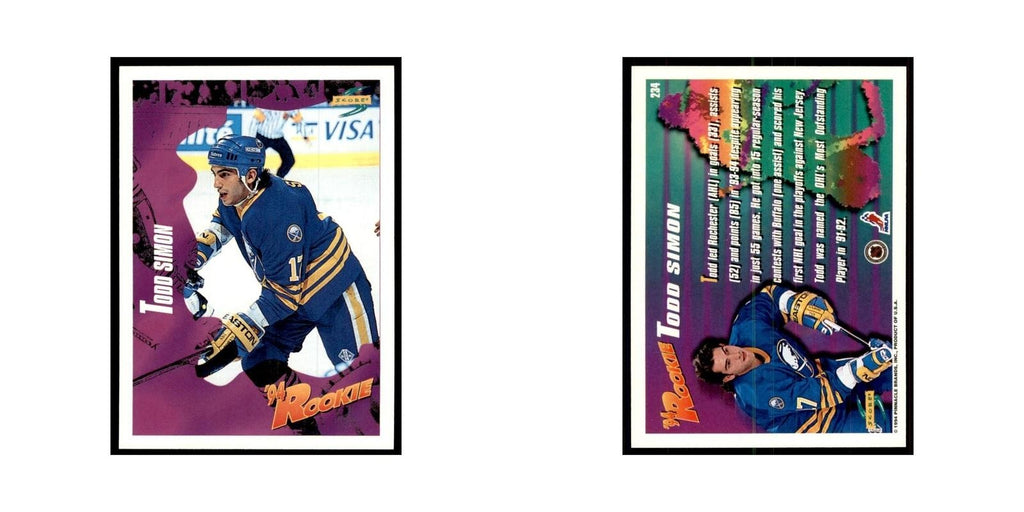 Todd Simon Rookie 1994 Score #234 Hockey Cards Hockey Card NM