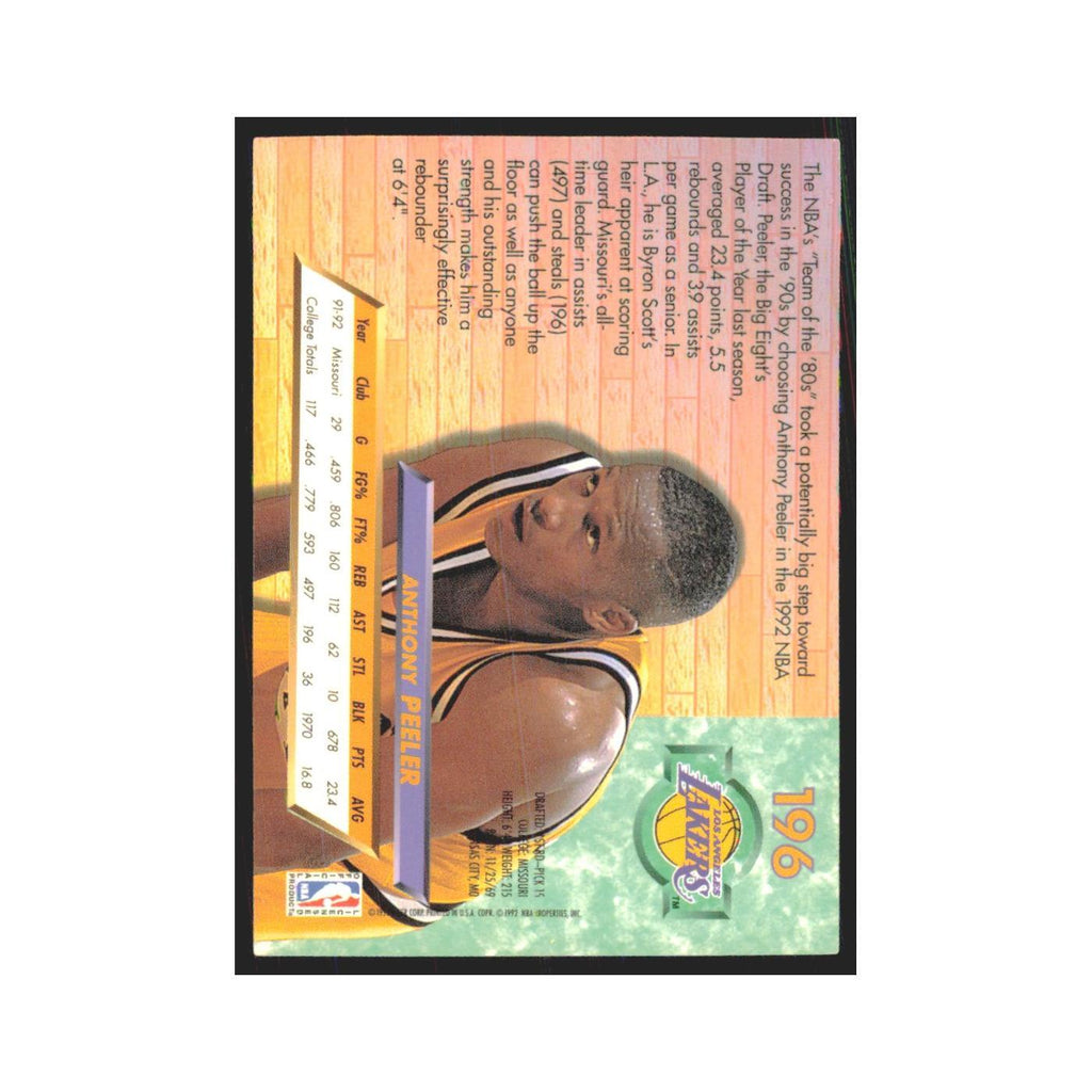 Anthony Peeler 1992 Fleer Ultra #196 Los Angeles Lakers Basketball Card NM