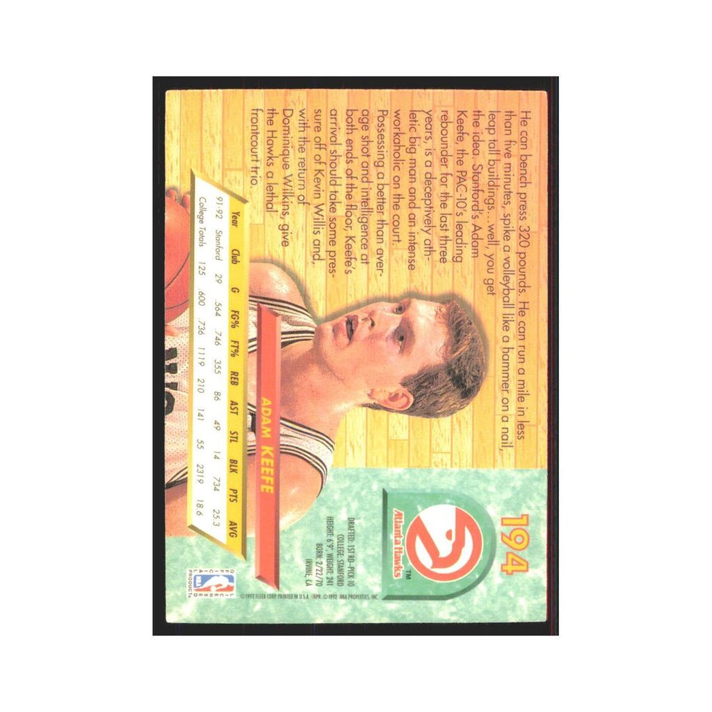 Adam Keefe 1992 Fleer Ultra #194 Atlanta Hawks Basketball Card NM
