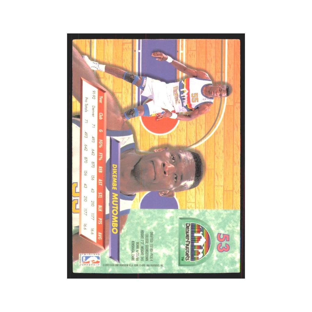 Dikembe Mutombo 1992 Fleer Ultra #53 Denver Nuggets Basketball Card NM