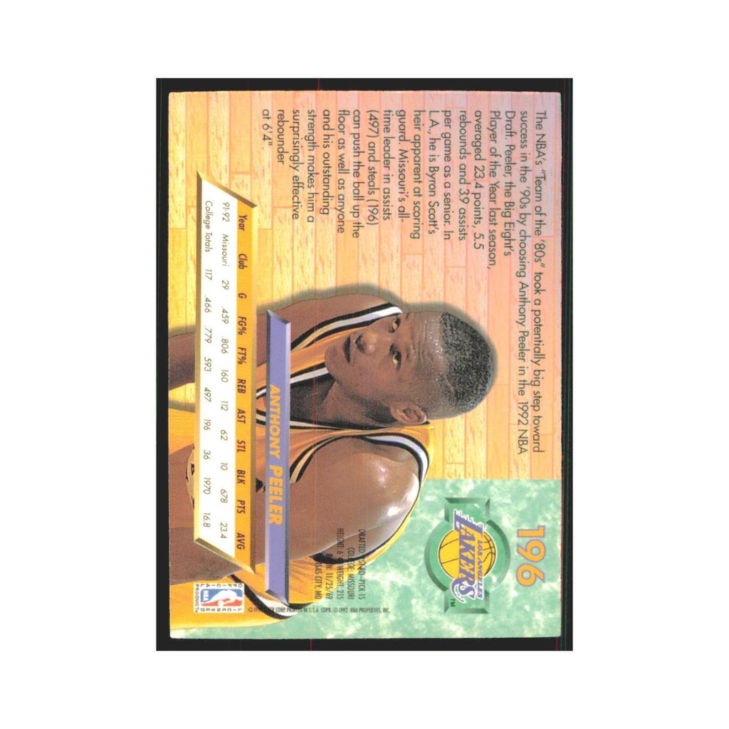 Anthony Peeler 1992 Fleer Ultra #196 Los Angeles Lakers Basketball Card NM