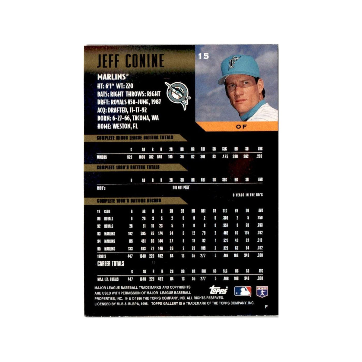 Jeff Conine 1996 Topps Gallery #15 Florida Marlins Baseball Card NM