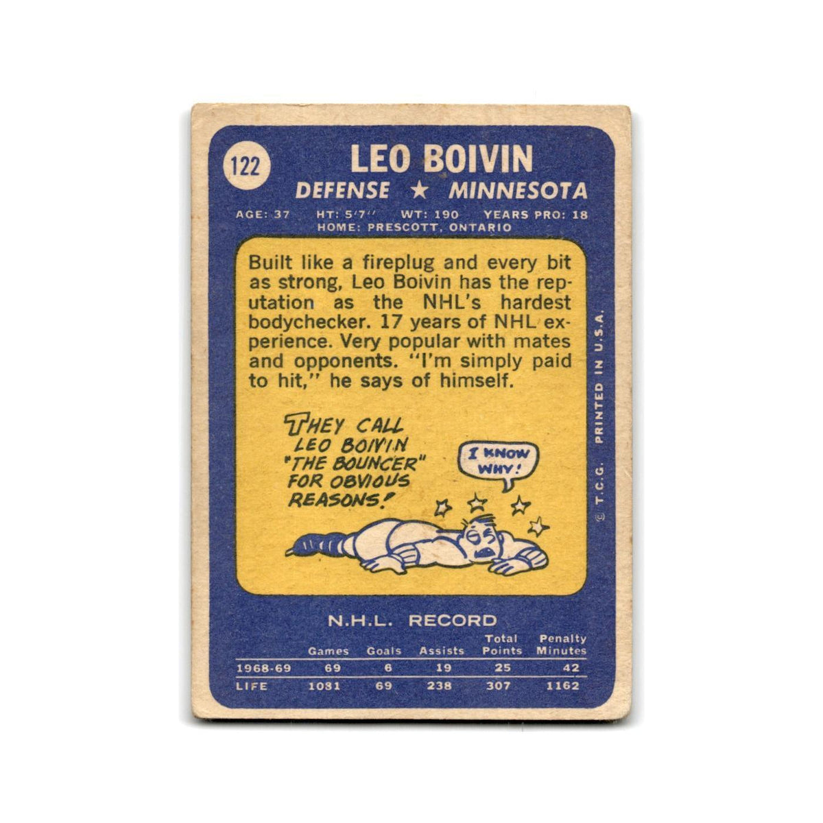1969 Topps Leo Boivin Minnesota North Stars #122
