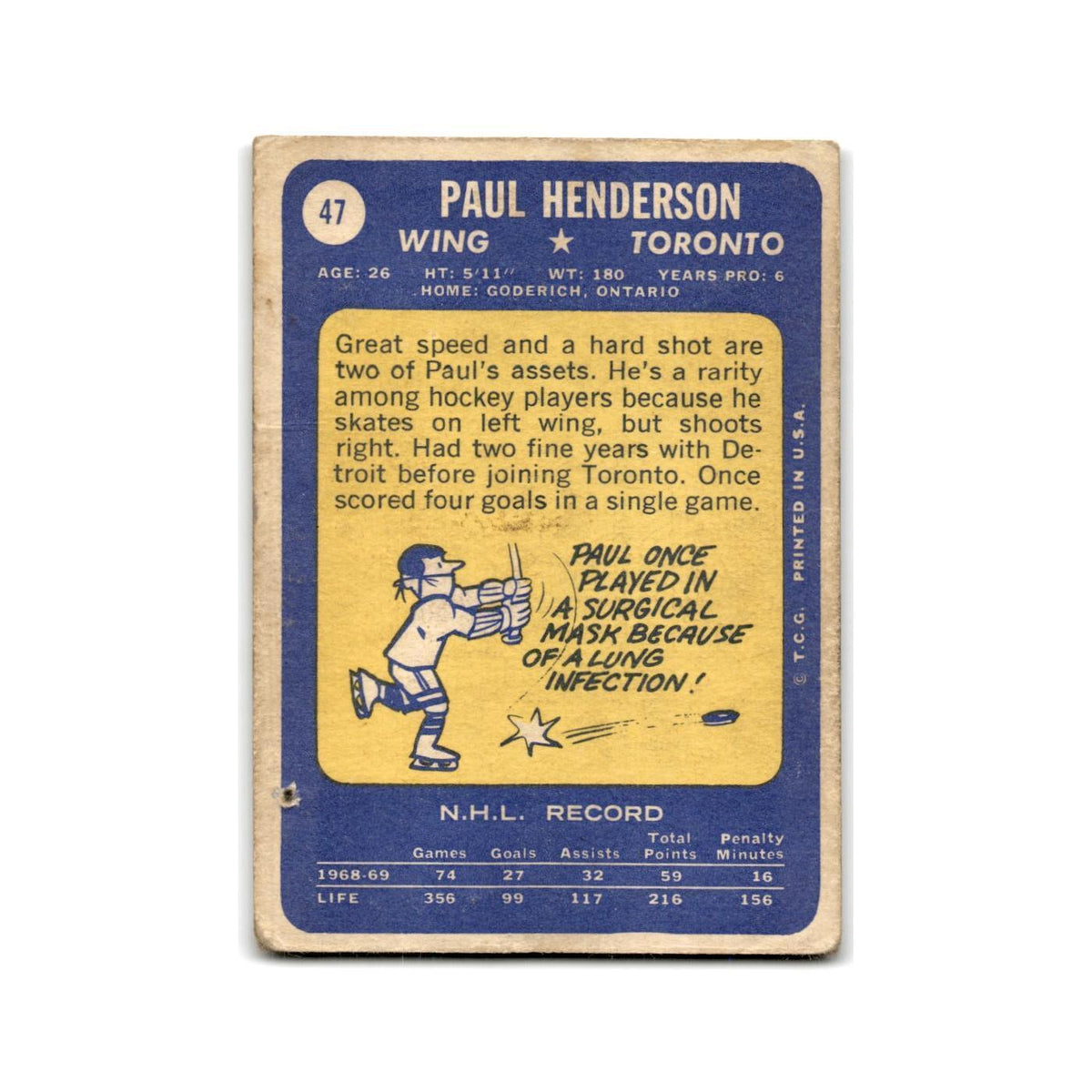 1969 Topps Paul Henderson Toronto Maple Leafs #47