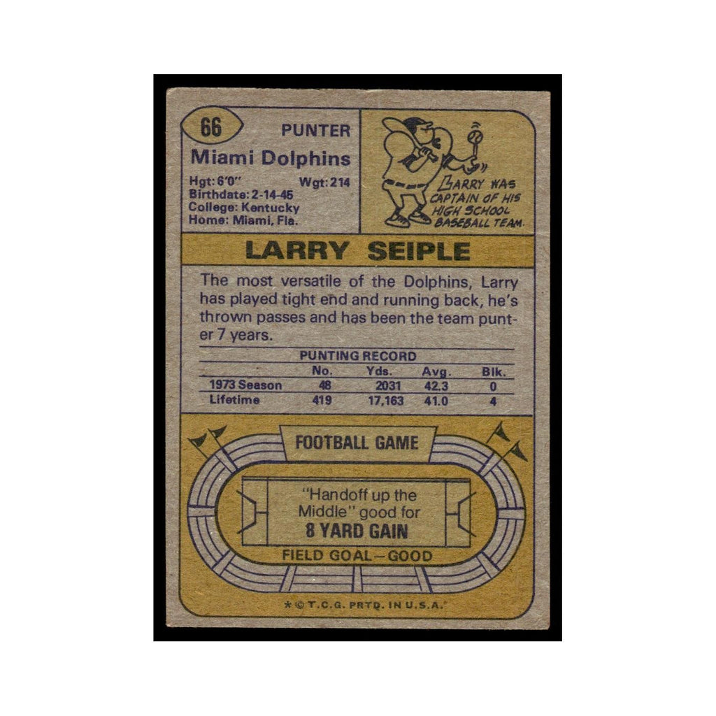 1974 Topps (Damaged) Larry Seiple Dolphins #66
