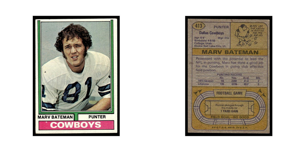 1974 Topps (Damaged) Marv Bateman RC Cowboys #413