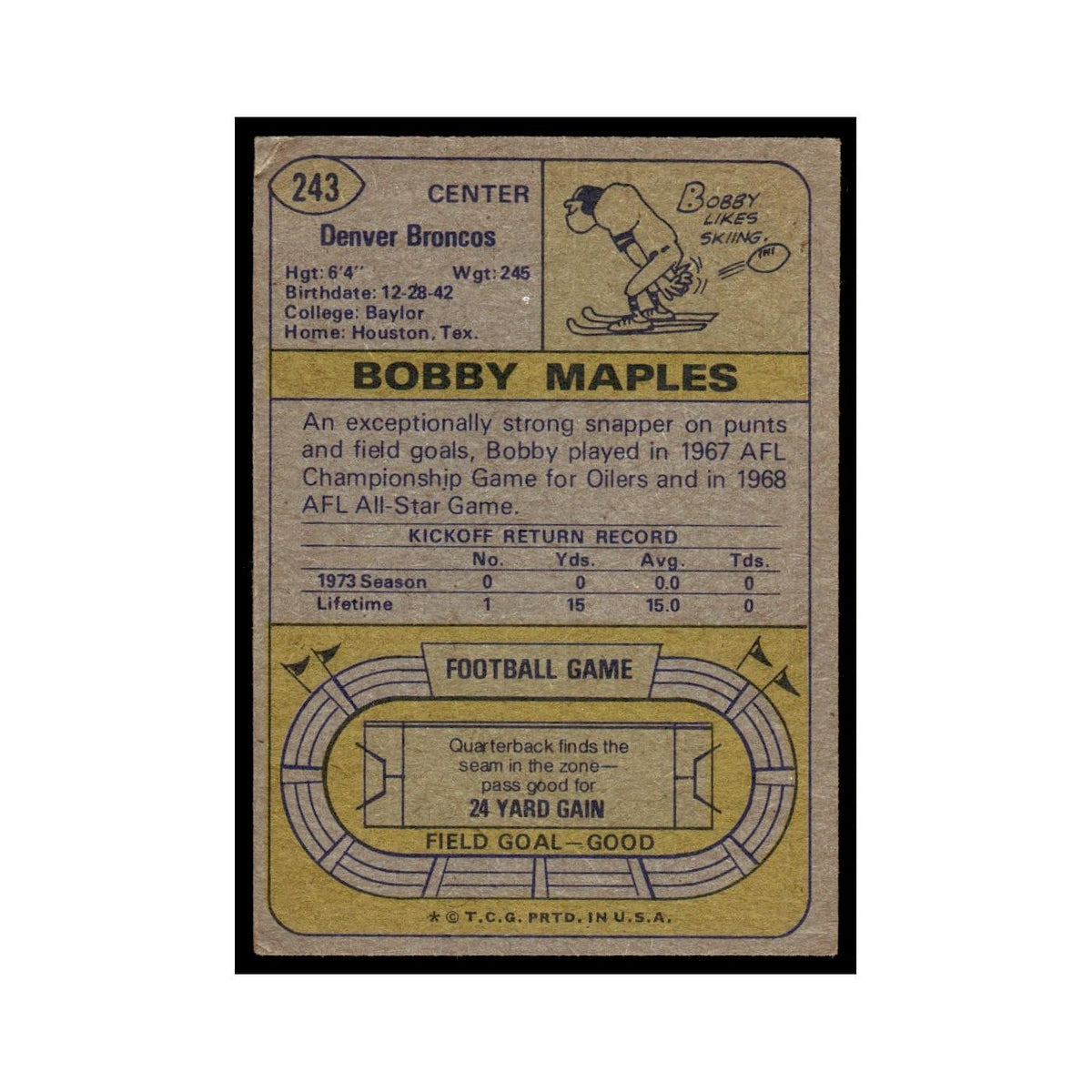 1974 Topps (Damaged) Bobby Maples Broncos #243