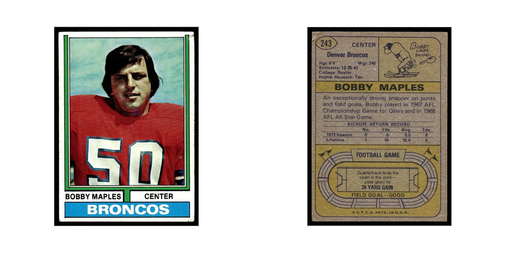 1974 Topps (Damaged) Bobby Maples Broncos #243