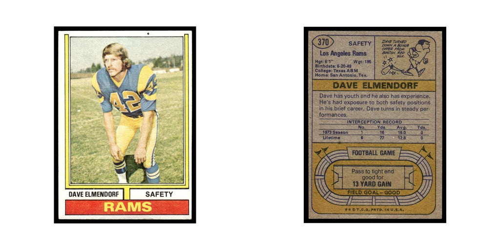 1974 Topps (Damaged) Dave Elmendorf Rams #370