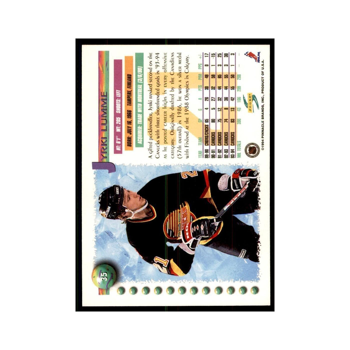 Jyrki Lumme 1994 Score #35 Hockey Cards Hockey Card NM