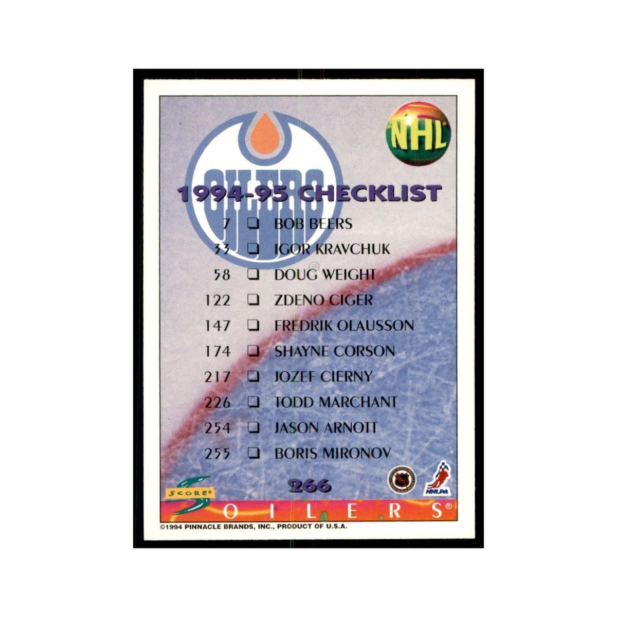 Checklist 1994 Score #266 Hockey Cards Hockey Card NM