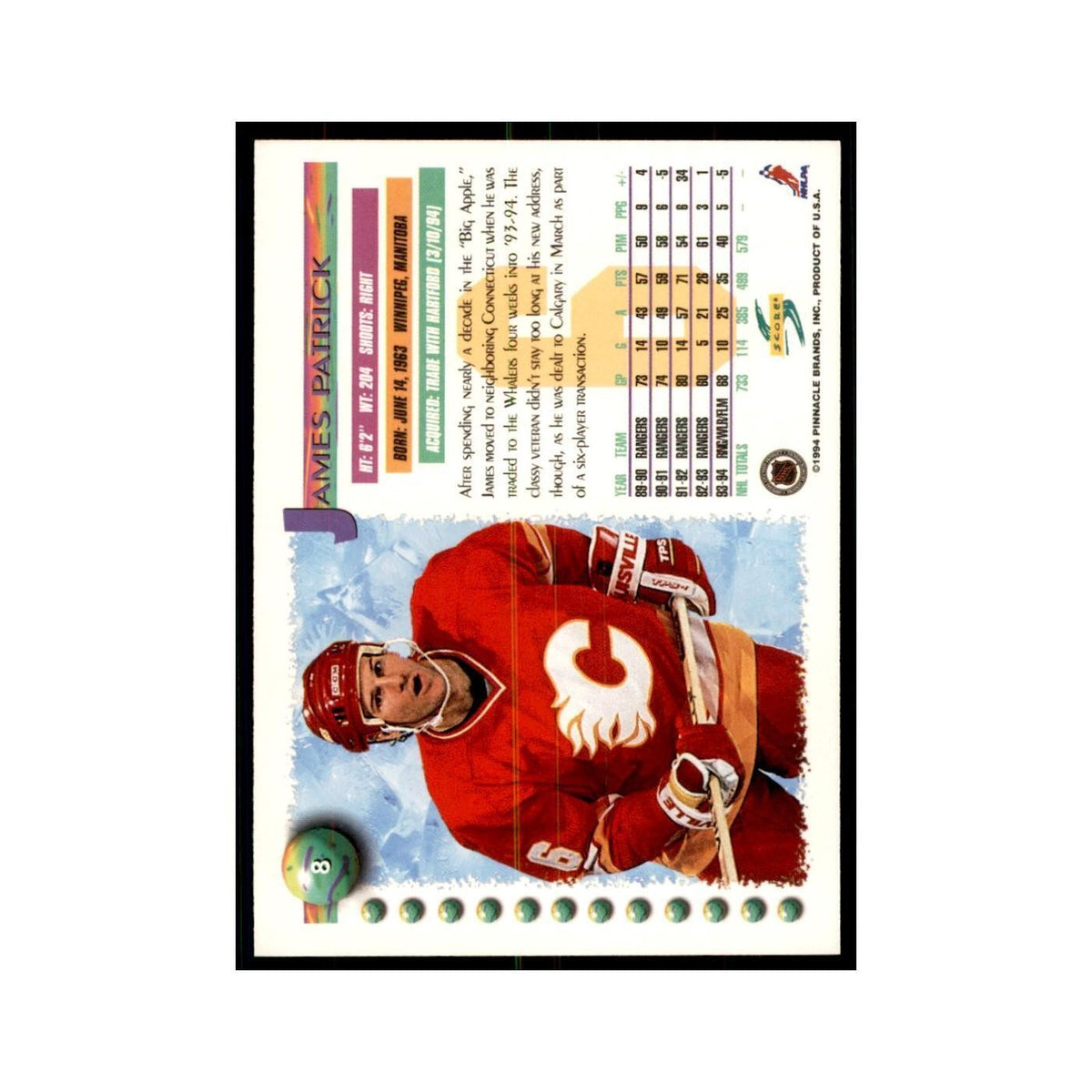 James Patrick 1994 Score #8 Hockey Cards Hockey Card NM