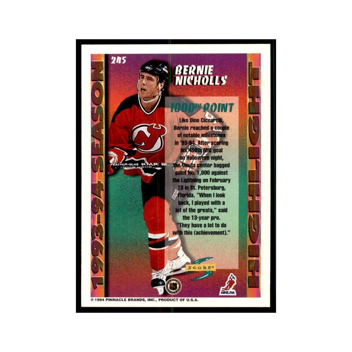 Bernie Nicholls 1994 Score #245 Hockey Cards Hockey Card NM