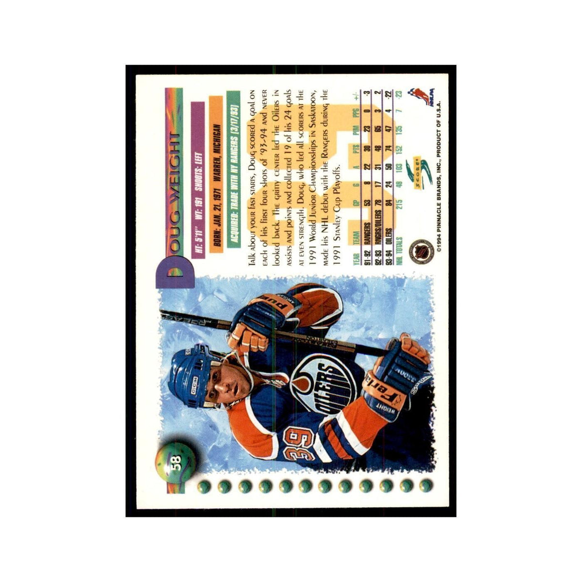 Doug Weight 1994 Score #58 Hockey Cards Hockey Card NM