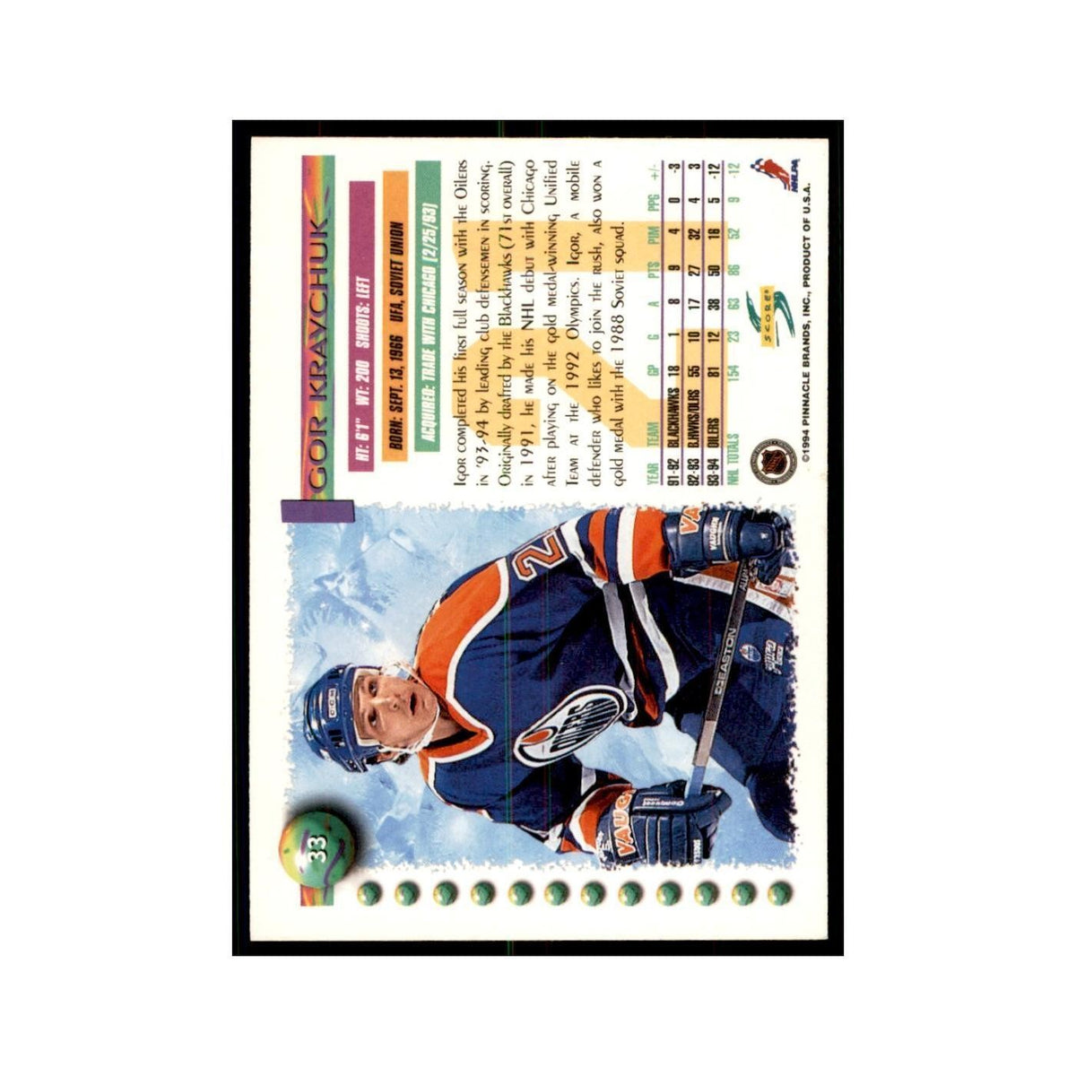 Igor Kravchuk 1994 Score #33 Hockey Cards Hockey Card NM