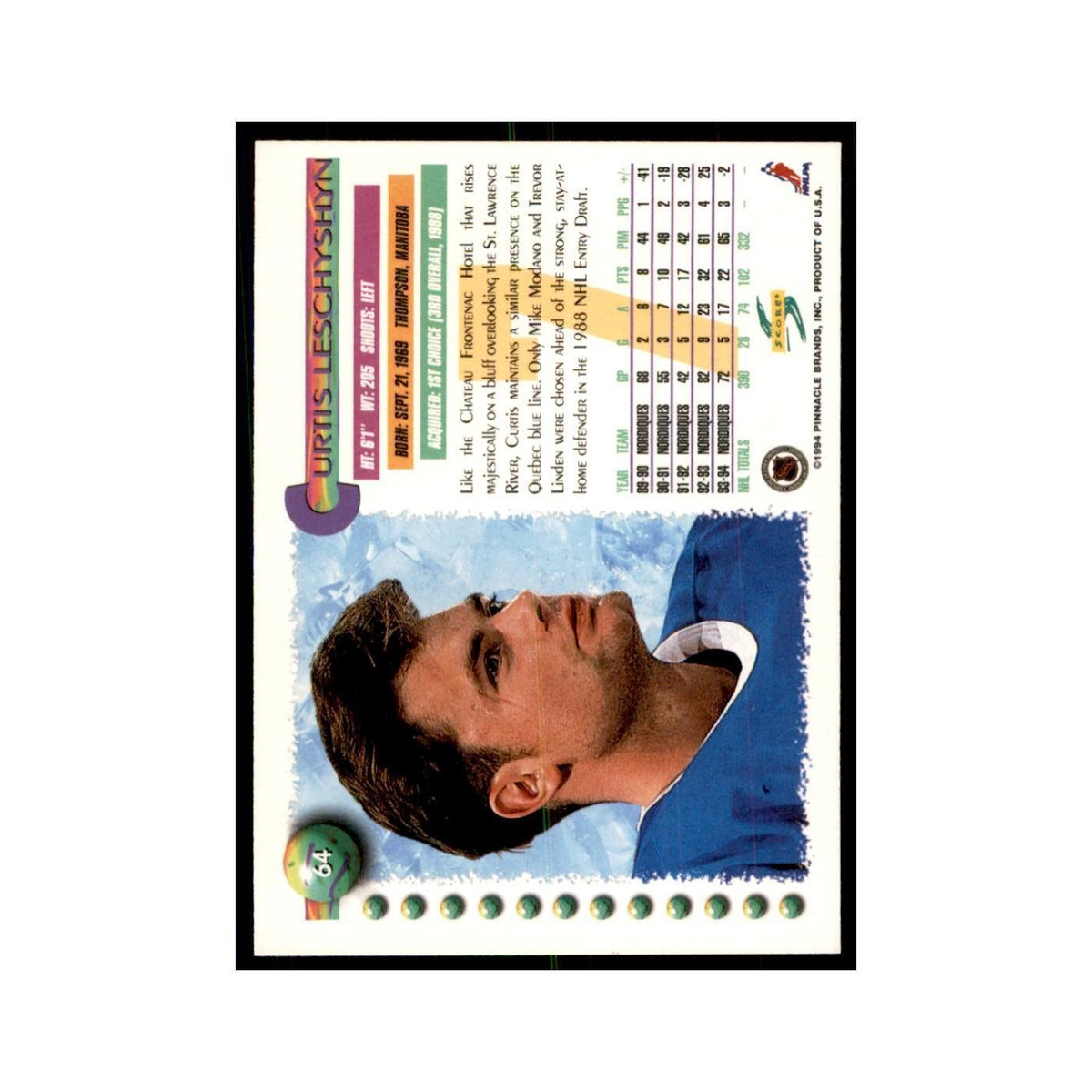 Curtis Leschyshyn 1994 Score #64 Hockey Cards Hockey Card NM