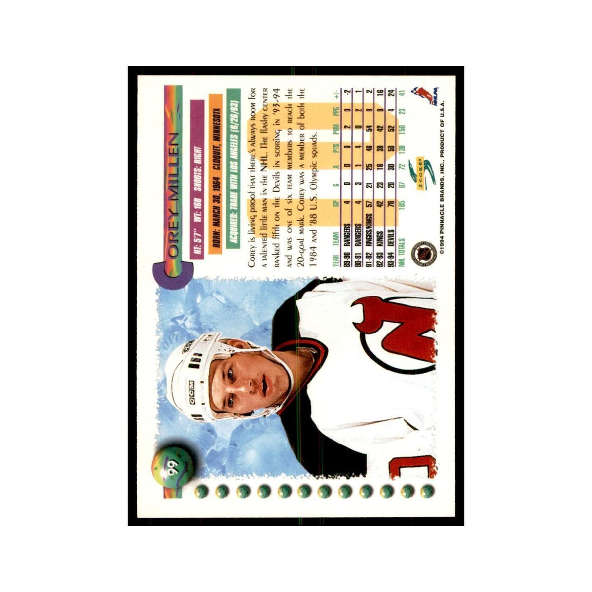 Corey Millen 1994 Score #99 Hockey Cards Hockey Card NM